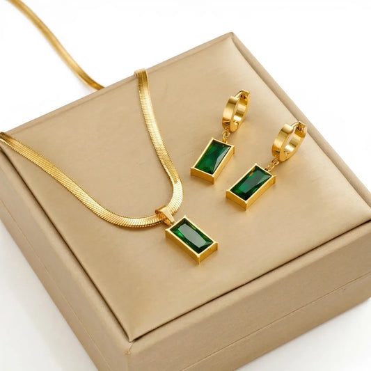 Opale Charm Necklace + Earrings